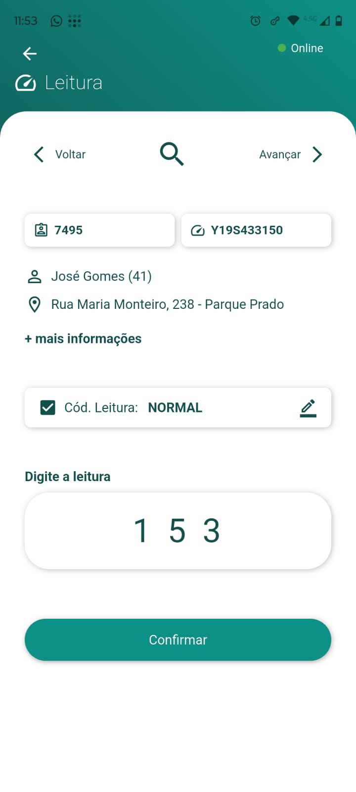 Leitura no app FlexSan Mobile